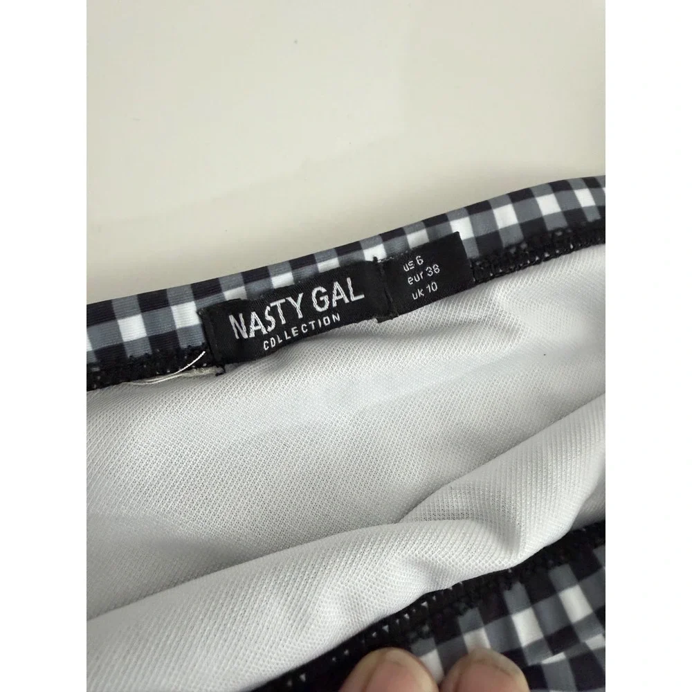 Nasty Gal Collection Gingham‎ High Waisted Bikini Bottom Black White US 6 UK 10